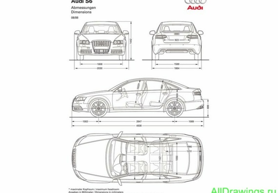 Audi S6 (2009) (Ауди С6 (2009)) - чертежи (рисунки) автомобиля